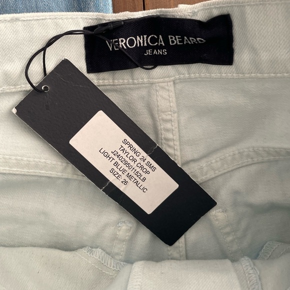Veronica Beard Taylor Cropped Wide-Leg Blue Metallic Jeans NWT - Picture 9 of 9